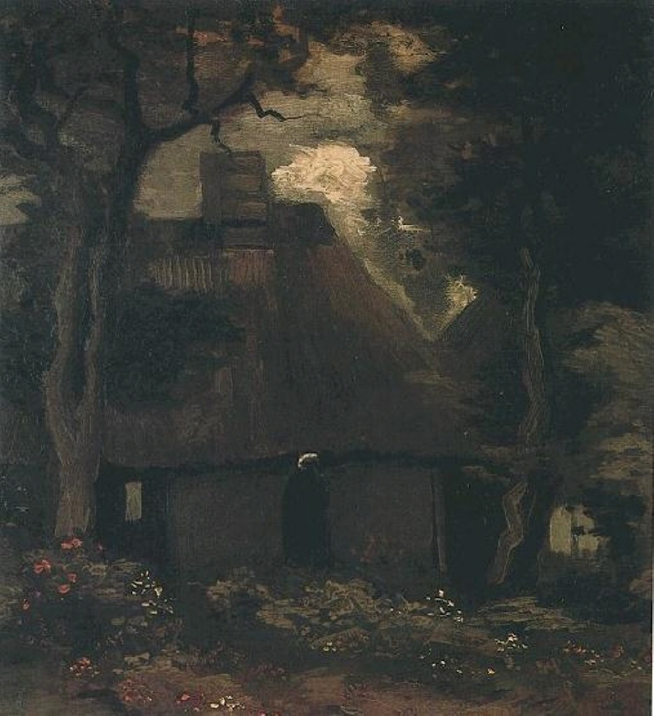 Картина Ван Гога Дом с деревьями и крестьянка 1885